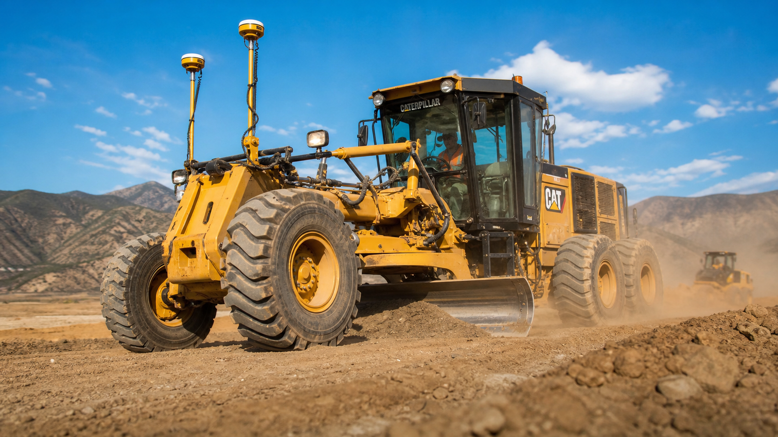 GPS motor grader on earthworks site