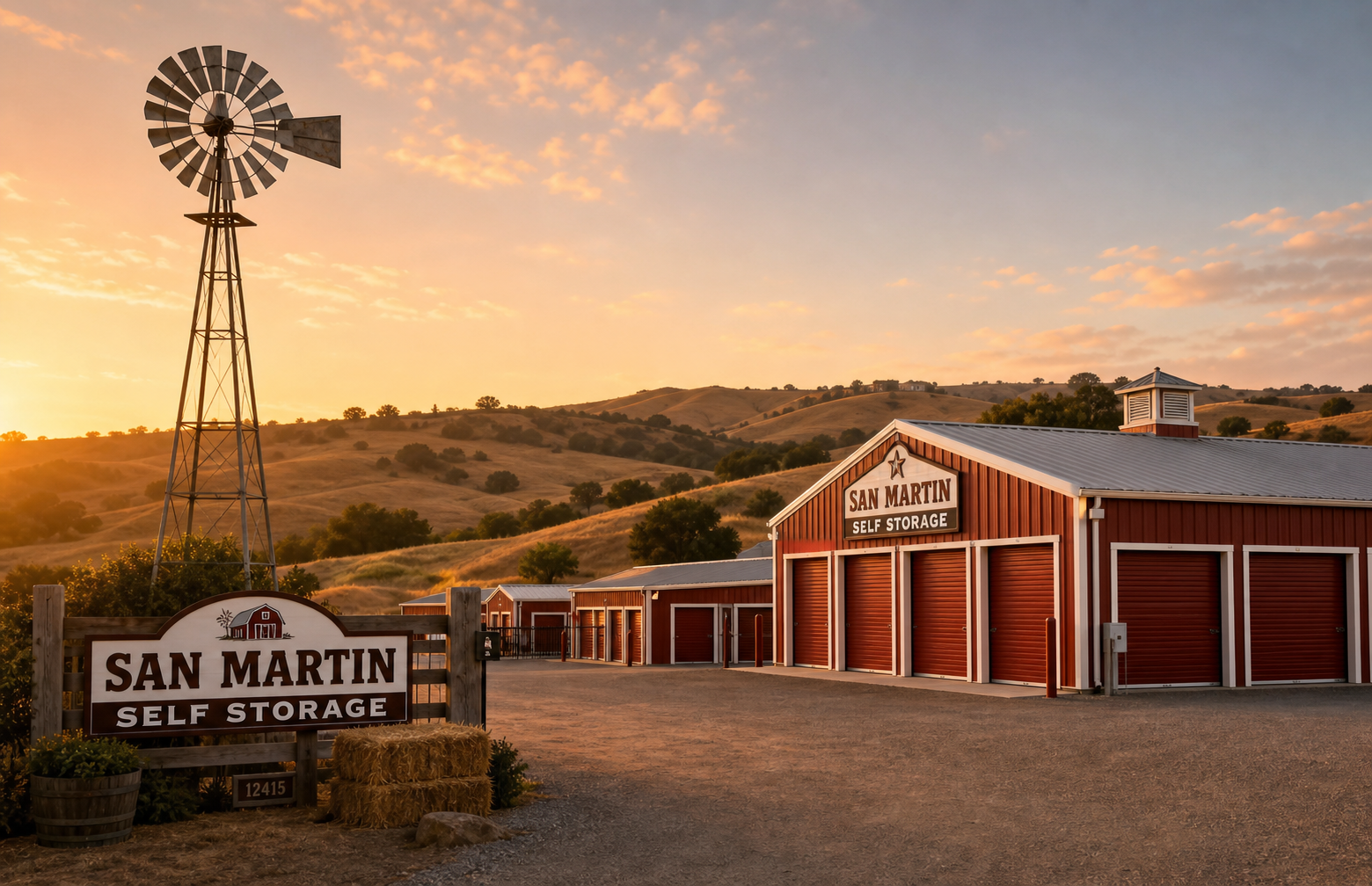 Windmill Mini Storage facility set among golden California hills